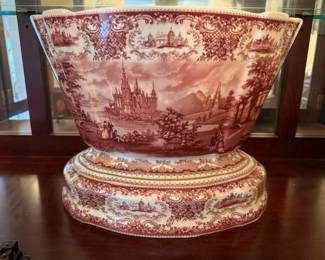 Vintage red transferware Red Victorian castle toile basin planter