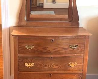 Antique oak chest of drawers with mirror