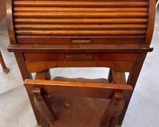 Child's roll top desk and chair