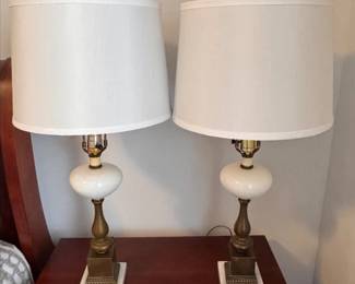 Pair of brass lamps with marble bases