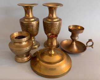 Assorted brass candle holders