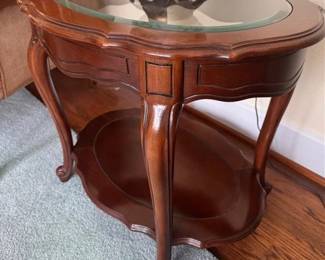 Pair of glass top French Provincial side tables