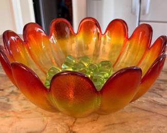 Amberina Lotus bowl by Indiana Glass Co