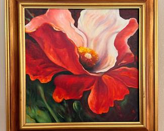 Georgia O'keeffe style painting of a poppy Image size 23 1/2" x 23 1/2"