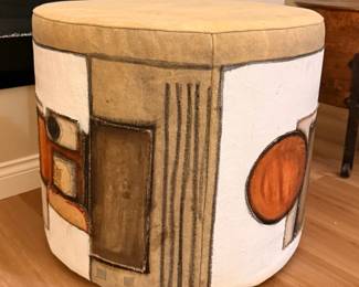Contemporary Art Painted Canvas Pouffe/ Hassock Signed