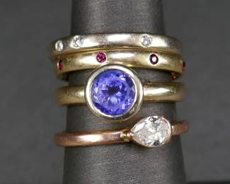 Diamond & White Gold Band, Ruby & 14k Band, 14k & Tanzanite Ring, Rose Gold & Pear Shape Diamond Ring