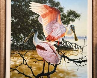 Dan Smith Wildlife Artist "Spoonbills" Artists Proof Giclée Image size 35 1/2" x 29 1/2"