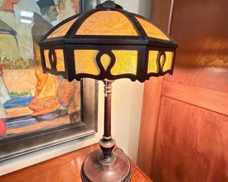 Original Lamp with Wooden Frame Shade by Rockford Light Furniture Co.  - VERY SCARCE - Company only in Business 1911-1916