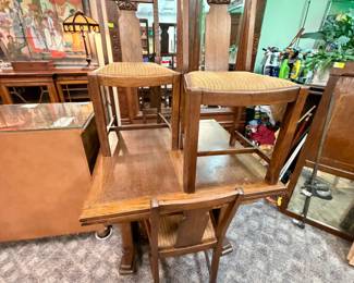 Oak Drawleaf Pub Table w/ Matching Set of 4 Chairs