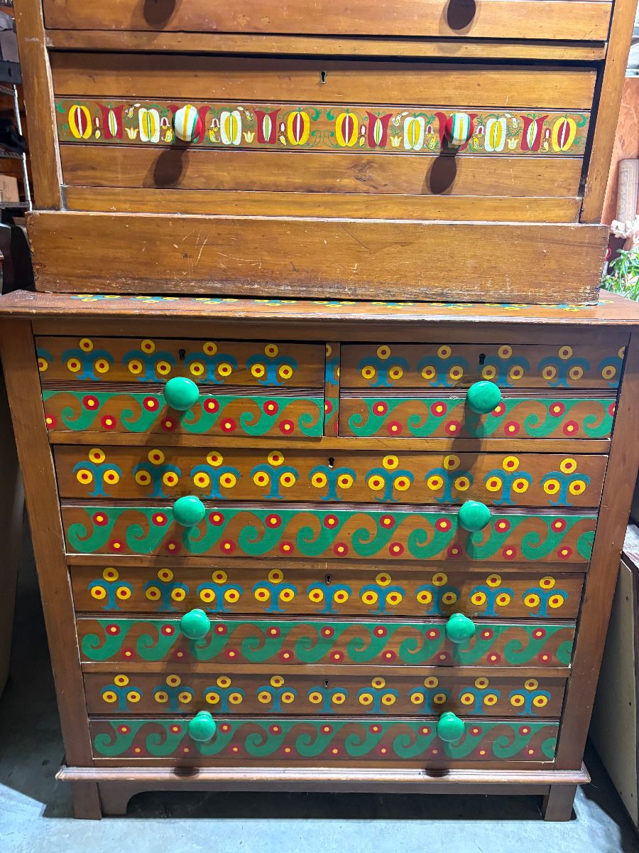Hand painted wooden chest of drawers