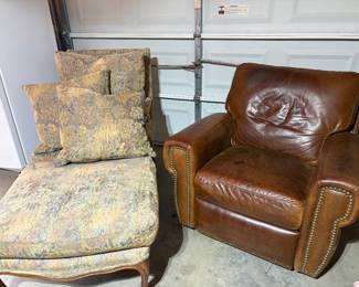 Chair and ottoman, leather arm chair 