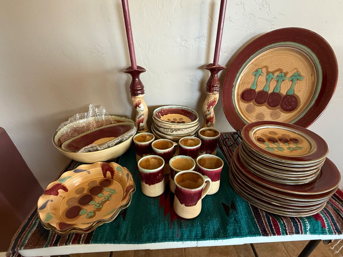 Service for 8 hand made pottery