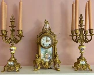 French Clock with Matching Candelabras