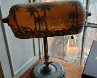 Reverse painted  Handel desk lamp 1930's