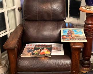 Brown leather shaker style recliner