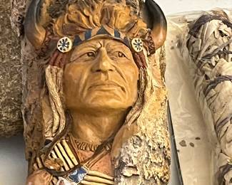 Stone statue Native American Brave Buffalo