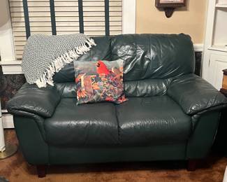 3 piece set green leather chair, ottoman, and loveseat, very comfortable!