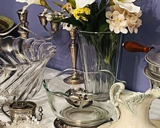 Assorted crystal and silver serving pieces!