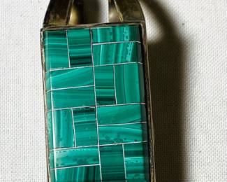 Sterling money clip with geometric malachite inlay