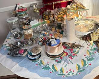 Sewing and crafts, fabric, trim, and ribbons, vintage buttons
