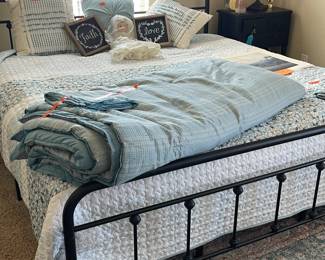 King bed in guest room. Metal frame, can include mattress! Linens - kind comforters and sheets, pillows and throws will complete the farmhouse/rustic look!