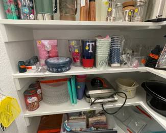 Hidden picture - find the Breville Pie maker. Find the Stanley coffee keeper. Spy the tote with all the napkins? The stack of clear plastic dinnerware? Party in the pantry!