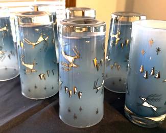 Vintage glasswares: Fred Press glassware Gold Fish + Gay Fad Reindeer