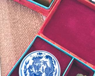 Carved Chinese “chop” stamps in the names of Estella + Dale