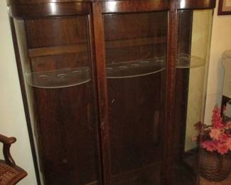 Oak Curved Glass Cabinet