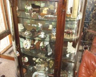 Antique Curved Glass Oak Cabinet