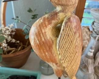 Vintage Sculpted Wood Crane