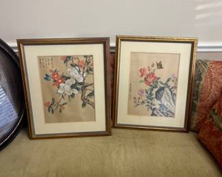 Floral prints on silk - water color paintings