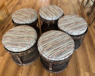 Set of 5 Rataan Base Stools 2/ Cushions
