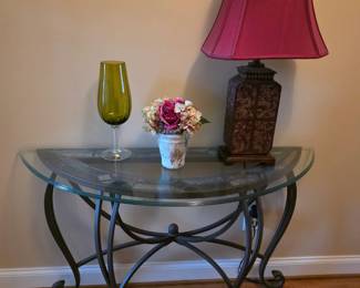 Rod Iron Scrollwork Glass Half Moon Table