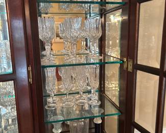 Six water glasses, eight wine glasses