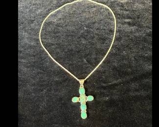 Sterling necklace with sterling turquoise handcrafted cross pendant