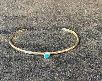 Petite handcrafted, sterling silver bracelet with turquoise