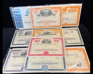 10 Vintage Stock Bond Certificates