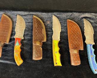 3 handcrafted large Damascus steel sheath knives