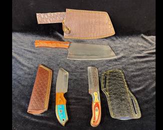 Handcrafted Cleaver and two sheath knives