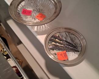 STERLING RIMMED CUT CRYSTAL DISH, STERLING RIMMED PICTURE OF THE 3 OLD MEMPHIS BRIDGES