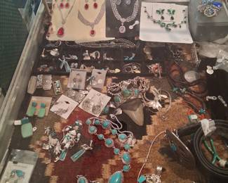 STERLING AND TURQUOISE, COSTUME, STERLING CAPPED MEGLADON  TOOTH