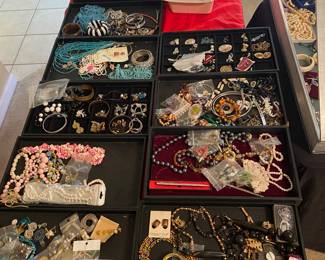 $5 liquidation table (red tablecloth)