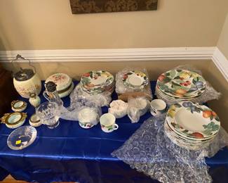 Table full of glassware and china set