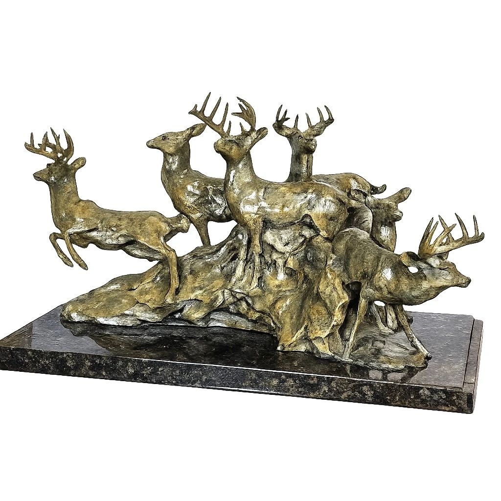 Monumental Sherry Sanders Bronze Mule Deer Sculpture 33" Wildlife Masterpiece on Marble Base

