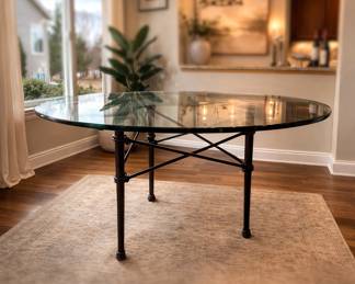 K Lot #15 -Modern 54” Round Glass Dining Table with Industrial Metal Base