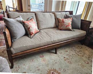 Guy Chaddock Leather Frame Sofa w/ Down Cushions, Houndstooth Upholstery – 85"