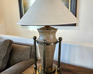 Vintage Stone & Solid Brass Table Lamp 30" Heavy Mid Century Style