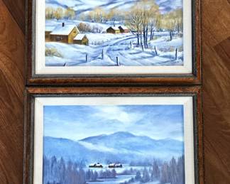 -Pair of Framed Winter Mountain Landscape Oil Paintings – Signed – 23" x 18.5"