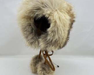 MB Lot #175 - Vintage Ladies Fur Hat with Soft Lining and Pom-Pom Ties 